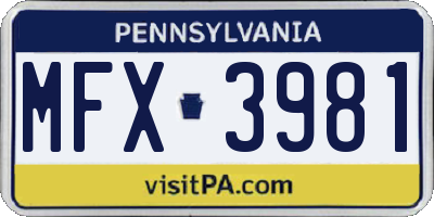 PA license plate MFX3981