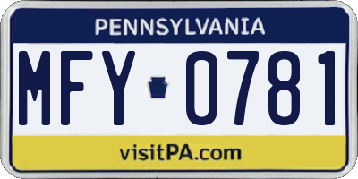PA license plate MFY0781