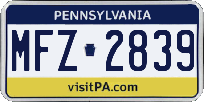 PA license plate MFZ2839