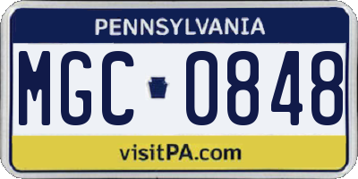 PA license plate MGC0848