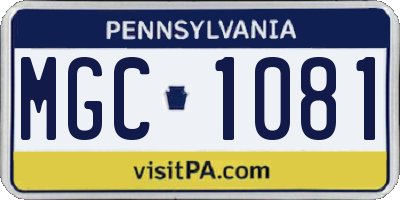 PA license plate MGC1081