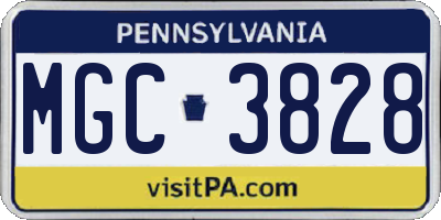 PA license plate MGC3828