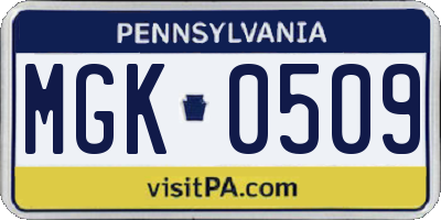 PA license plate MGK0509