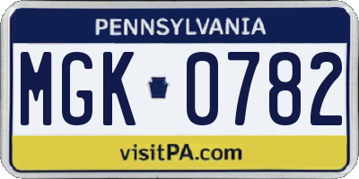 PA license plate MGK0782
