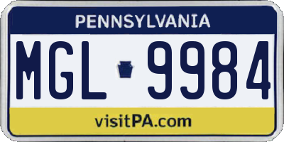 PA license plate MGL9984