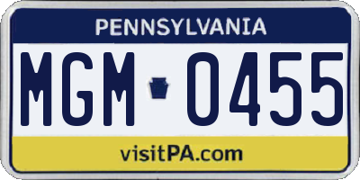 PA license plate MGM0455
