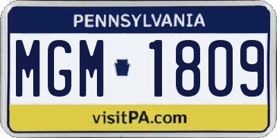 PA license plate MGM1809