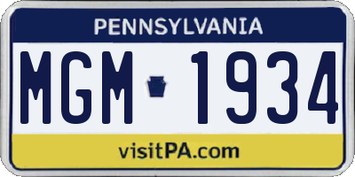 PA license plate MGM1934
