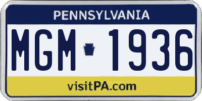 PA license plate MGM1936