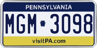 PA license plate MGM3098