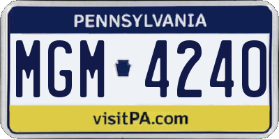 PA license plate MGM4240