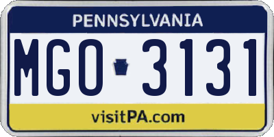 PA license plate MGO3131