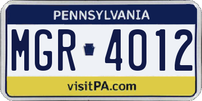 PA license plate MGR4012