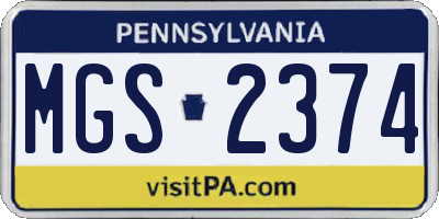 PA license plate MGS2374