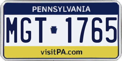 PA license plate MGT1765