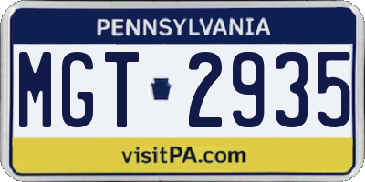 PA license plate MGT2935