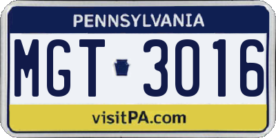 PA license plate MGT3016