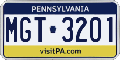 PA license plate MGT3201