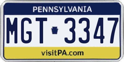 PA license plate MGT3347