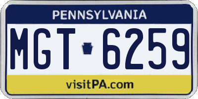 PA license plate MGT6259