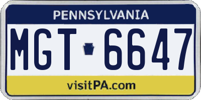 PA license plate MGT6647