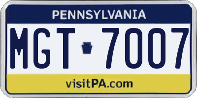 PA license plate MGT7007