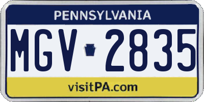 PA license plate MGV2835
