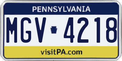 PA license plate MGV4218