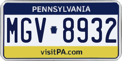 PA license plate MGV8932
