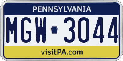 PA license plate MGW3044