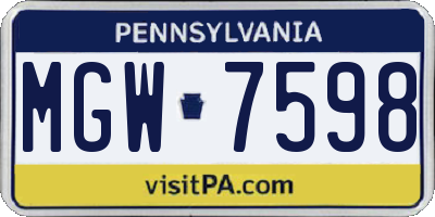 PA license plate MGW7598