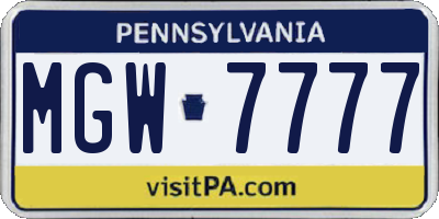 PA license plate MGW7777