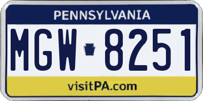 PA license plate MGW8251