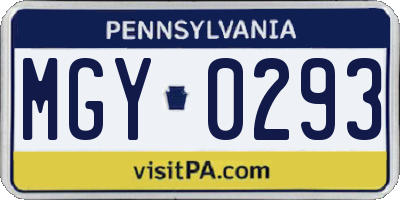PA license plate MGY0293
