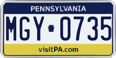 PA license plate MGY0735