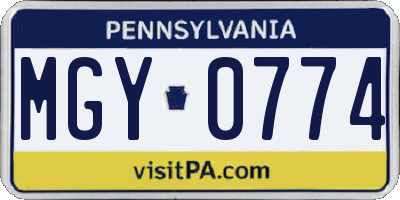 PA license plate MGY0774