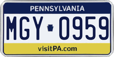 PA license plate MGY0959