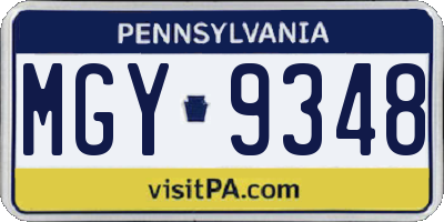 PA license plate MGY9348
