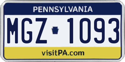 PA license plate MGZ1093