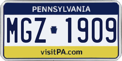 PA license plate MGZ1909