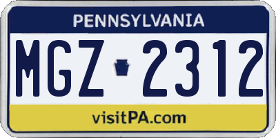 PA license plate MGZ2312
