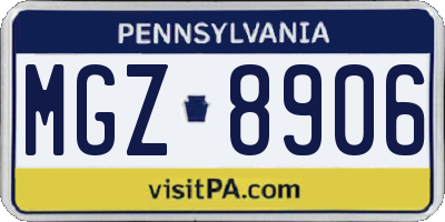 PA license plate MGZ8906