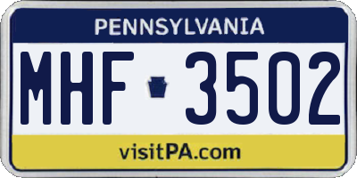 PA license plate MHF3502