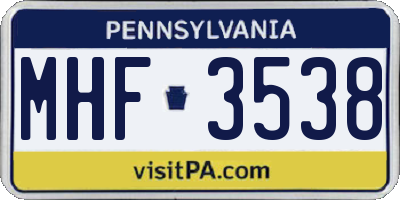 PA license plate MHF3538
