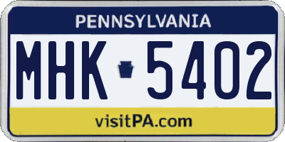 PA license plate MHK5402