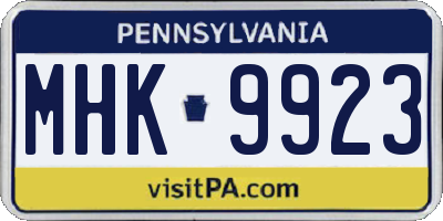 PA license plate MHK9923