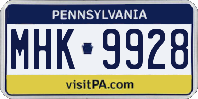 PA license plate MHK9928