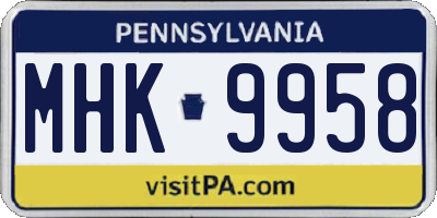 PA license plate MHK9958
