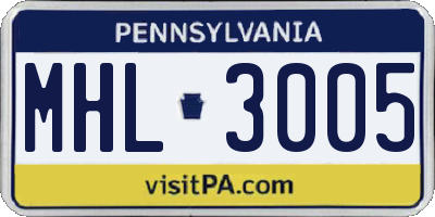 PA license plate MHL3005