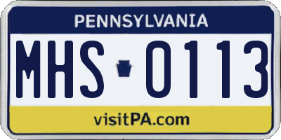 PA license plate MHS0113